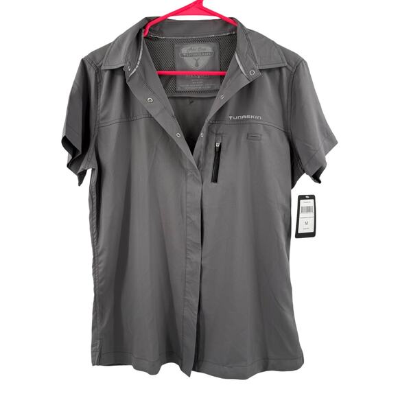 TUNA SKIN Ahi One Polo Women's SZ Medium NWT Snap Front Short Sleeve Aquatic - Picture 1 of 11